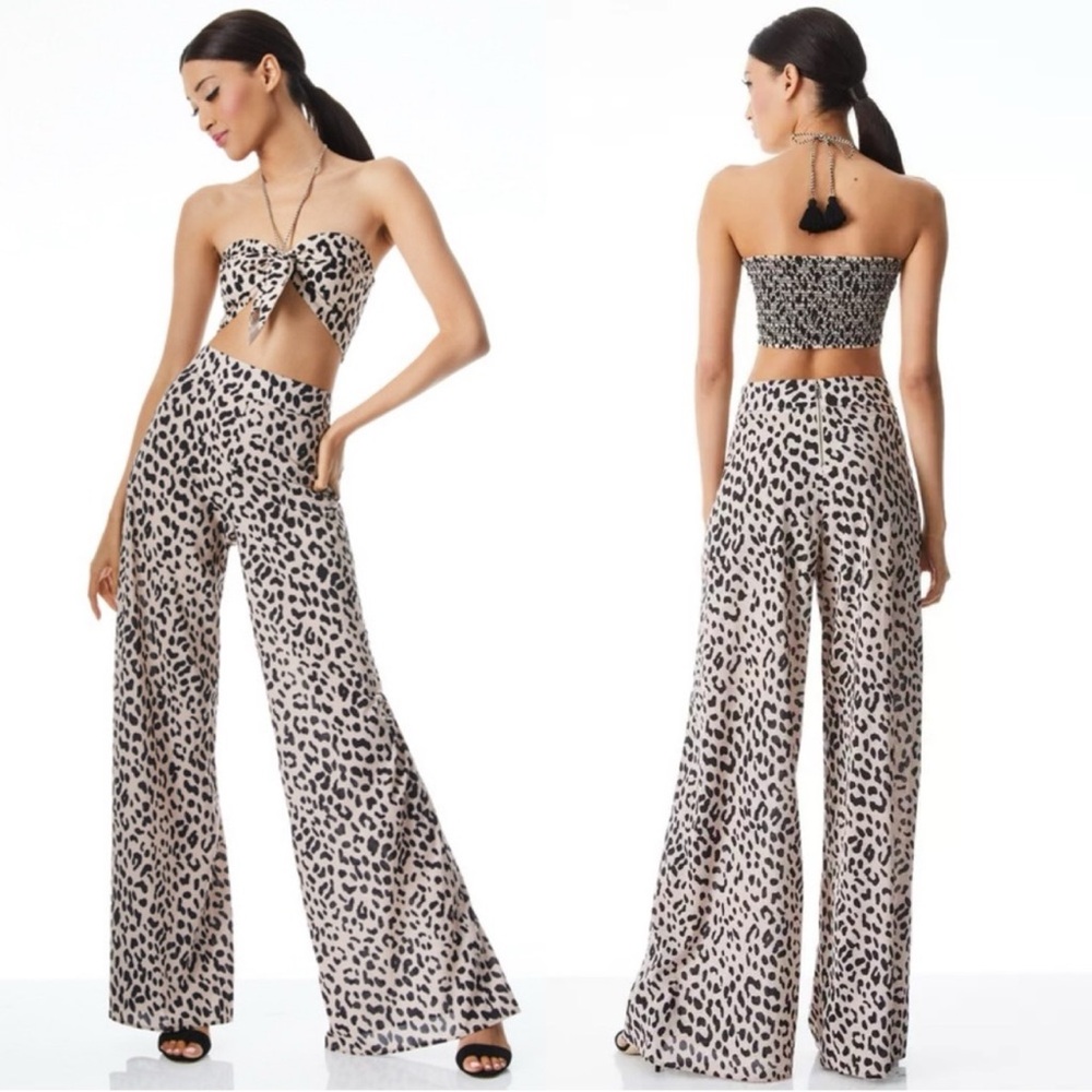 Alice + Olivia Athena Wide Leg pant in leopard‎ print sand size 4 NWT